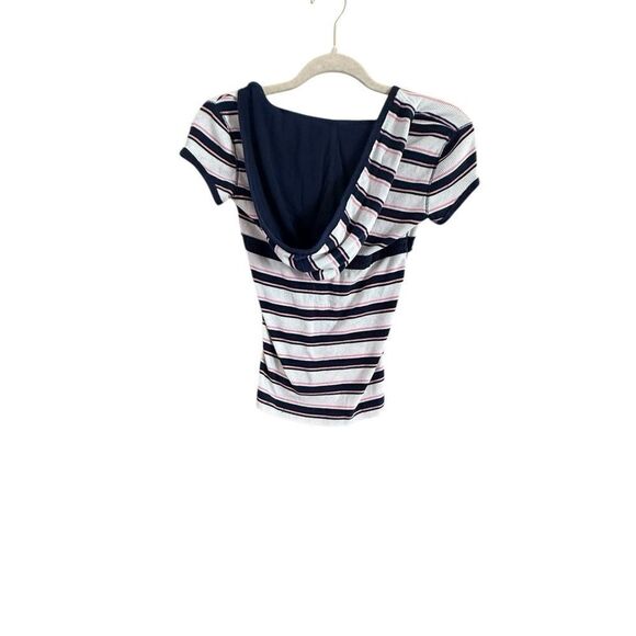 Limited to size 14 blue and white and pink striped hoodie short sleeved top - Picture 3 of 7